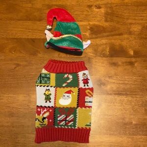 Christmas dog sweater and elf hat